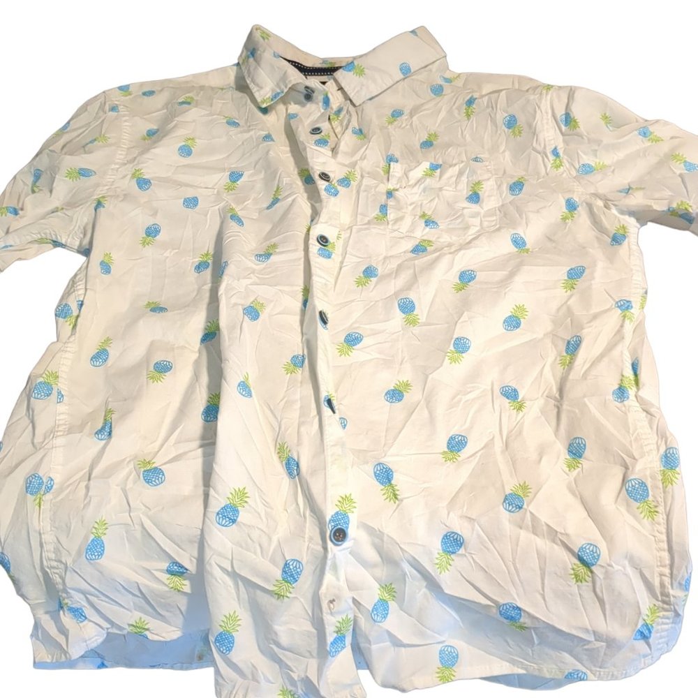 Men's XL Descendent Pineapple Button Down Short Sleeve Slim Fit Flex